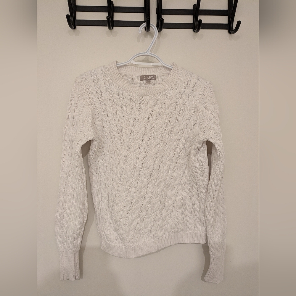 JCrew White Cable Knit Sweater